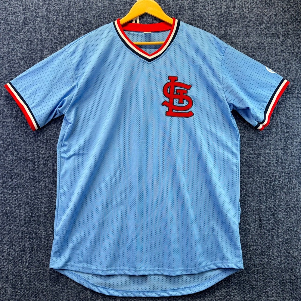 St. Louis Cardinals Jersey Mens XL Blue Polyester Regular Mesh V-Neck Bayer Logo